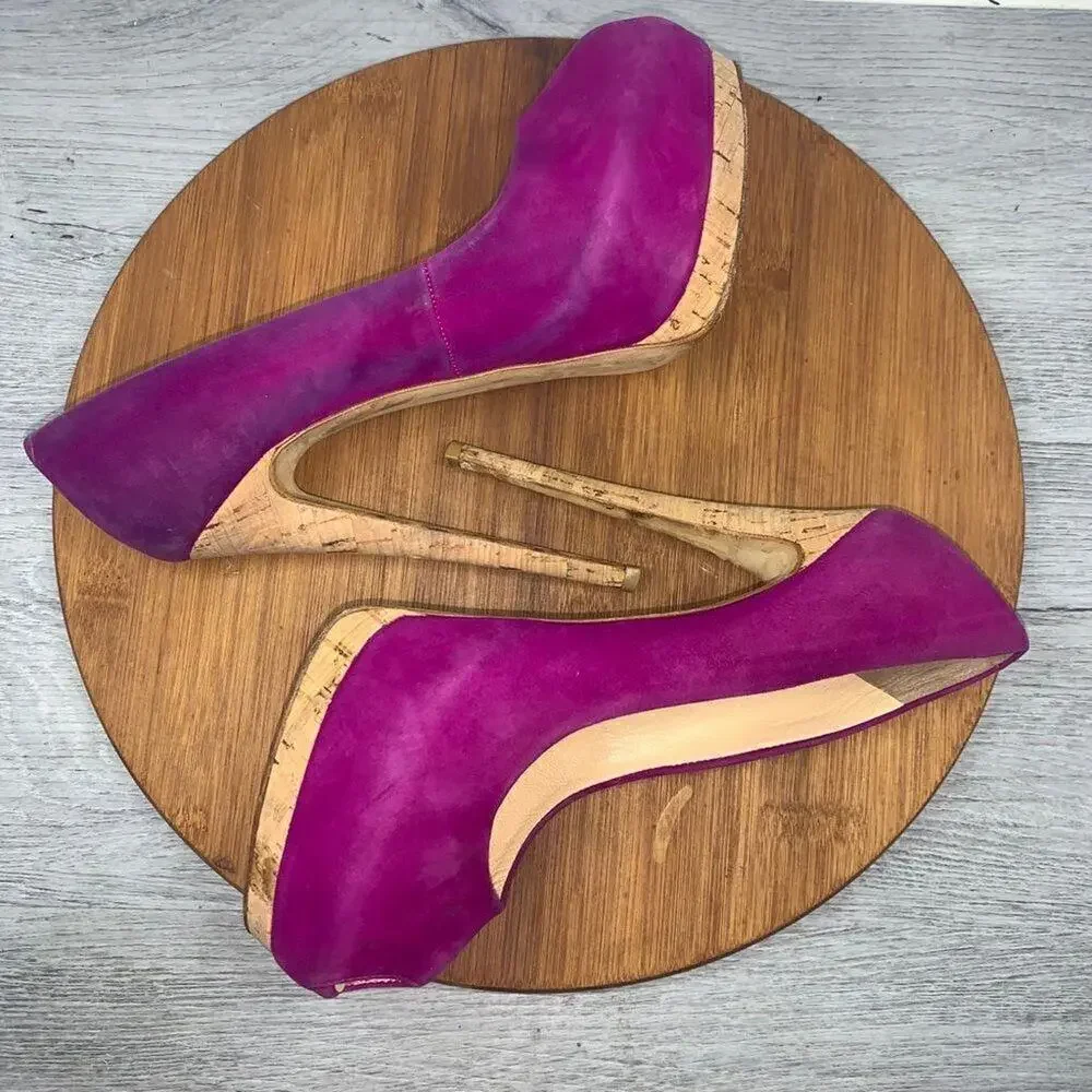 Giuseppe Zanotti SHARON Platform Peep Toe Suede Purple Clover Pump Heels Sz 38.5